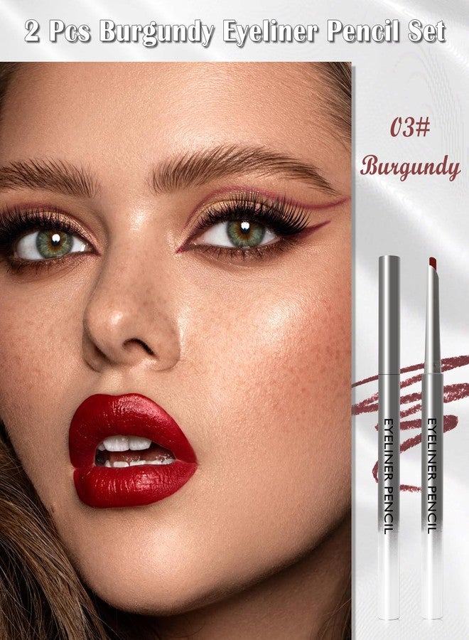 Lestpola 2 Pcs Burgundy Eyeliner Pencil Set, Waterproof Waterline Matte Gel Eyeliner, Long-Lasting Sweatproof Smudge Proof Gel Eye Liner Pencils for Women, Smooth Cream Texture Slim Angled Tip Makeup Pen-03 - Image 2
